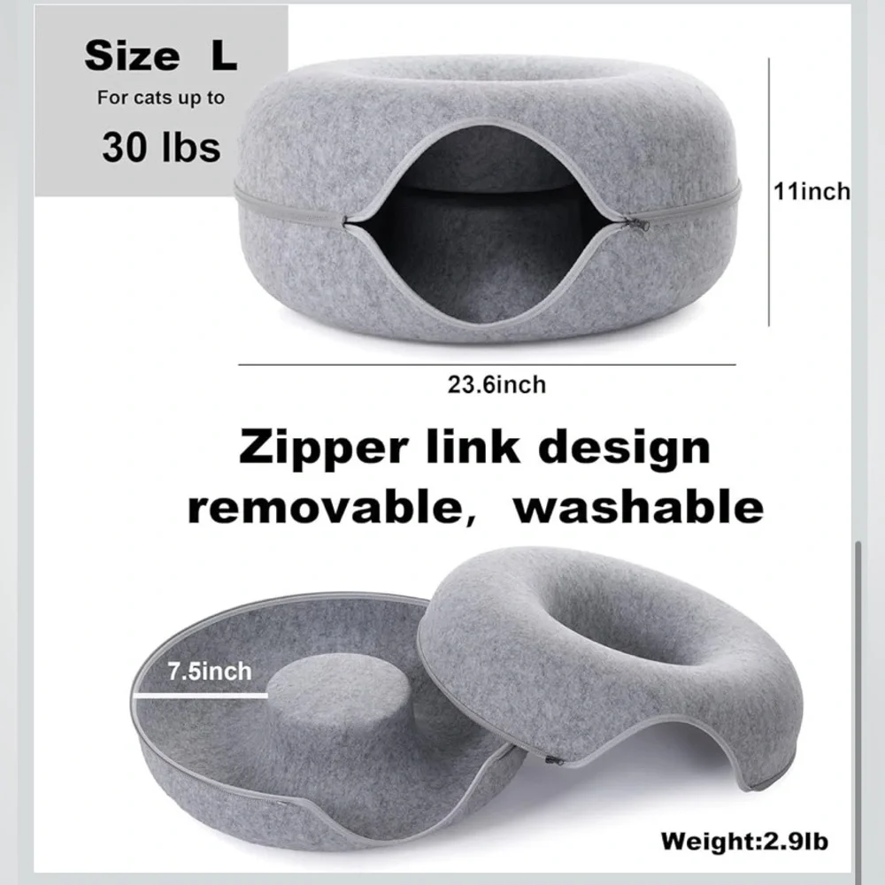 New Large Cat Tunnel Bed for Indoor Cats, Scratch Resistant Donut Cat Bed